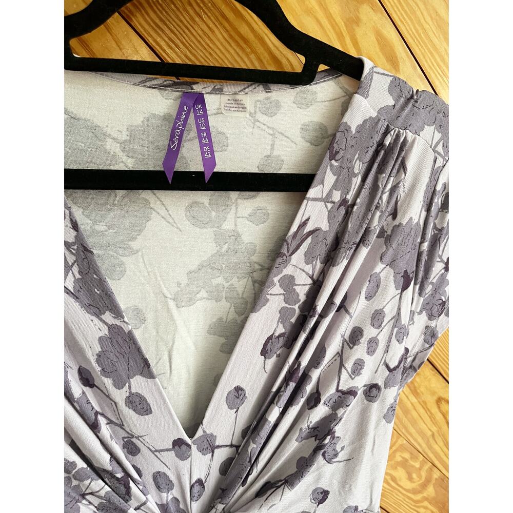 SERAPHINE Maternity Lavender Blossom Knot Front Empire Waist Dress - Picture 6 of 7